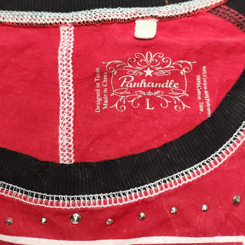 Panhandle Slim Womens Large Red Long Sleeve Tee Studded Western Wild West Top - Picture 9 of 14